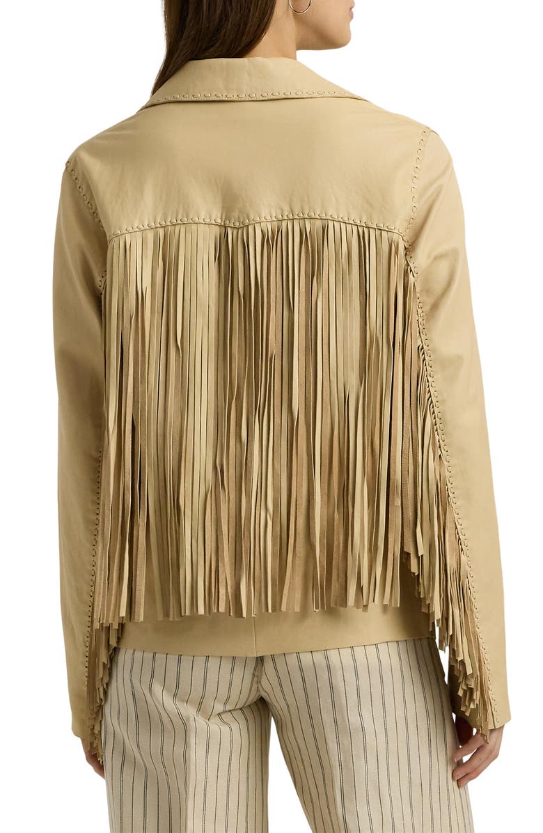 Lauren Ralph Lauren Fringe Trim Lambskin Leather Shirt Jacket, Alternate, color, 