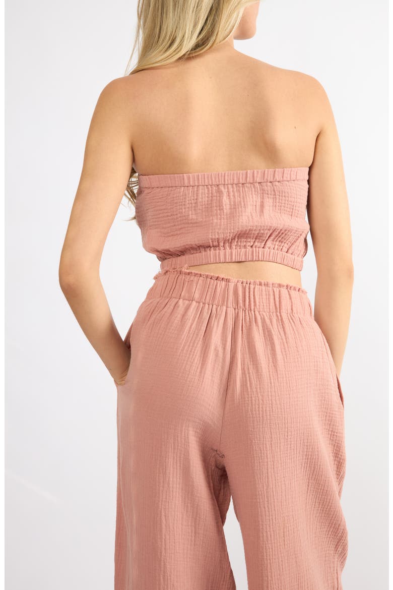Crinkle Strapless Cotton Gauze Crop Top, Alternate, color, ROSE