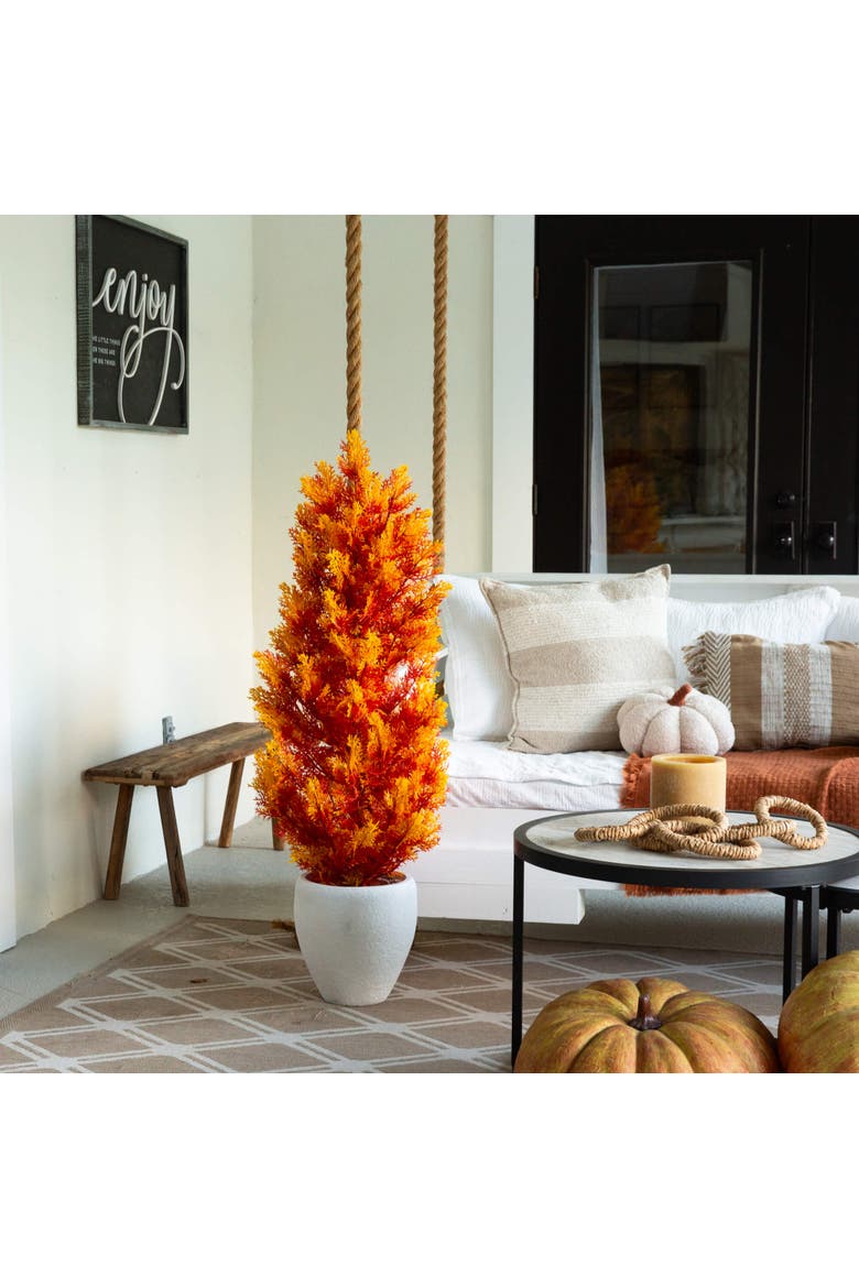 4-ft UV Resistant Autumn Artificial Fall Cedar Tree, Alternate, color, Orange