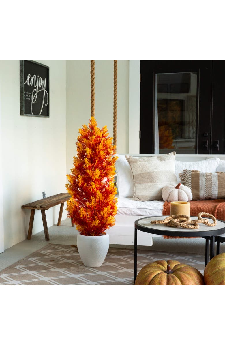 NEARLY NATURAL 4-ft UV Resistant Autumn Artificial Fall Cedar Tree, Alternate, color, Orange