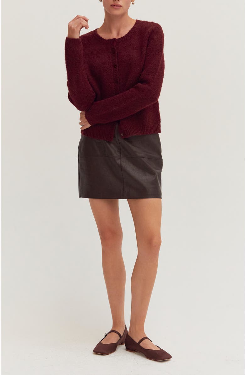 CRESCENT Faux Leather Column Mini Skirt, Alternate, color, Espresso