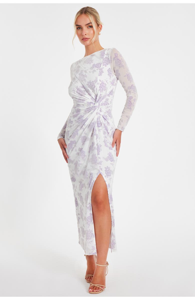 QUIZ Flocked Mesh Floral Maxi Dress, Main, color, Lilac