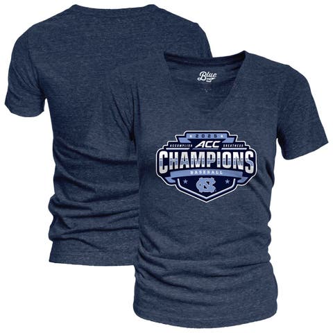 Women's Blue 84 Navy North Carolina Tar Heels 2025 ACC Baseball Conference Tournament Champions Locker Room V-Neck T-Shirt