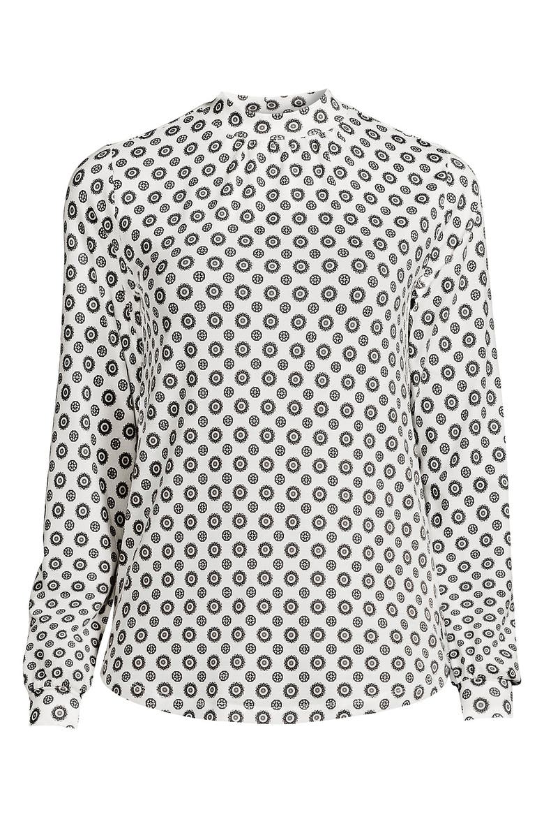 Jersey Long Sleeve Gathered Mock, Alternate, color, Ivory Encircle Geo