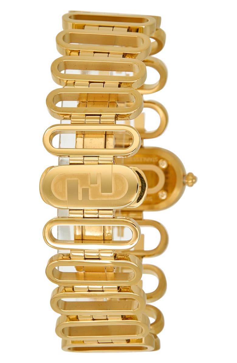 Fendi O'Lock Diamond Accent Oval Link Bracelet Watch, 28.3mm x 14.8mm, Alternate, color, Gold