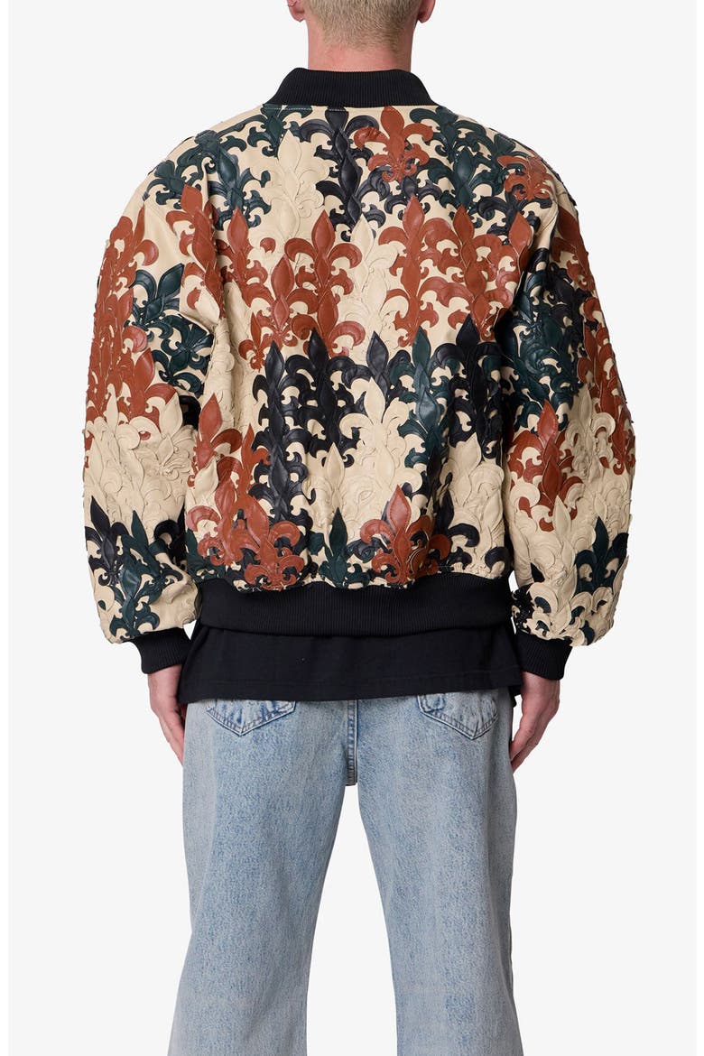 Fleur de Lis Faux Leather Bomber Jacket, Alternate, color, BEIGE MULTI