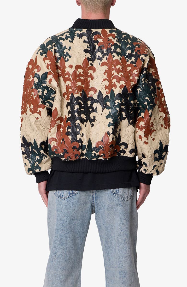 mnml Fleur de Lis Faux Leather Bomber Jacket, Alternate, color, Beige Multi