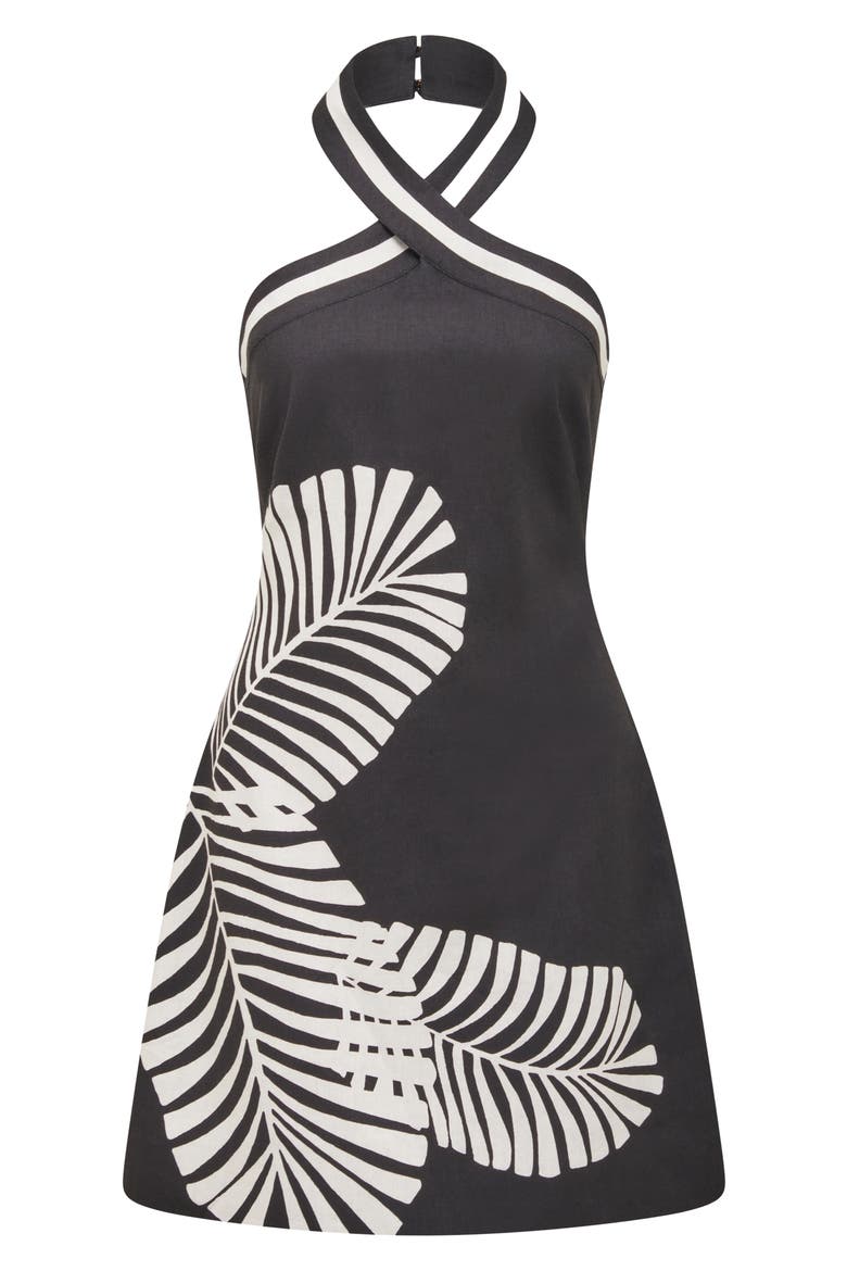 Adore Halter Linen Blend Minidress, Alternate, color, PAROS PALM