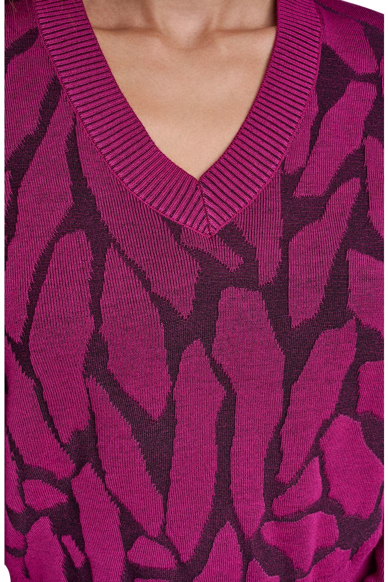 Jacquard V-Neck Sweater, Alternate, color, RASPBERRY
