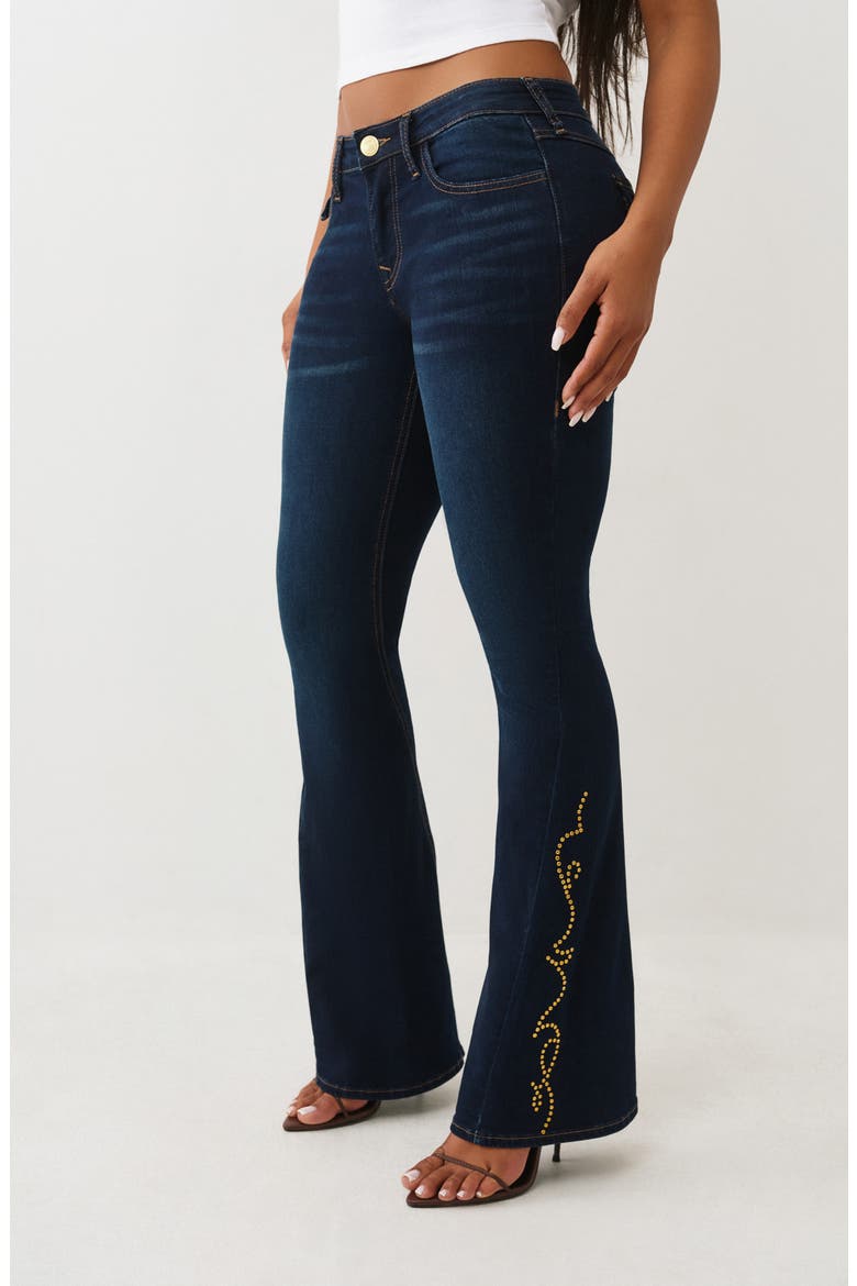 Joey Stud Embellished Flare Jeans, Alternate, color, DARK OAK WASH