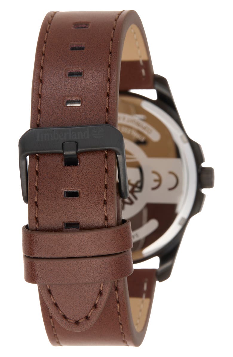 Timberland Dress Sport Quartz Chronograph Leather Strap Watch, 45mm, Alternate, color, Brown