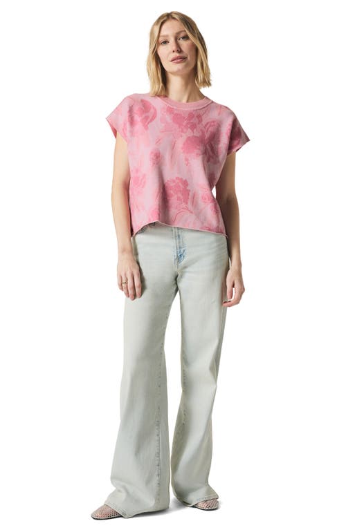 Splendid Flora Floral Jacquard Short Sleeve Sweater In Pink Floral Multi