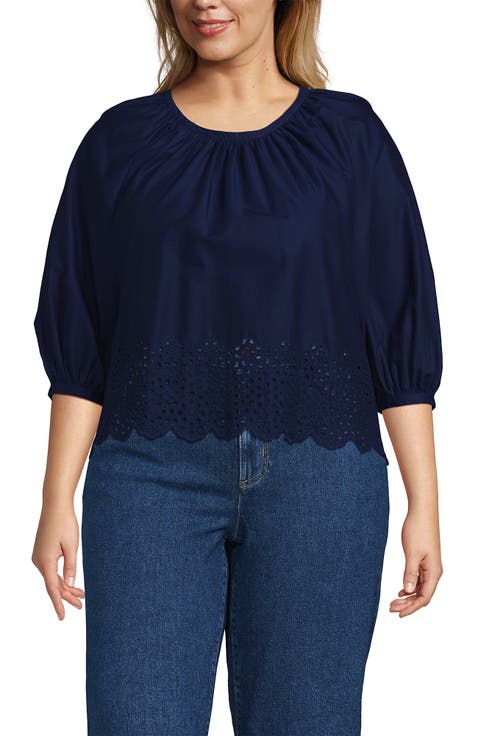 Plus Size Gathered Eyelet Top