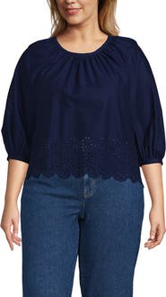 Lands' End Gathered Eyelet Top