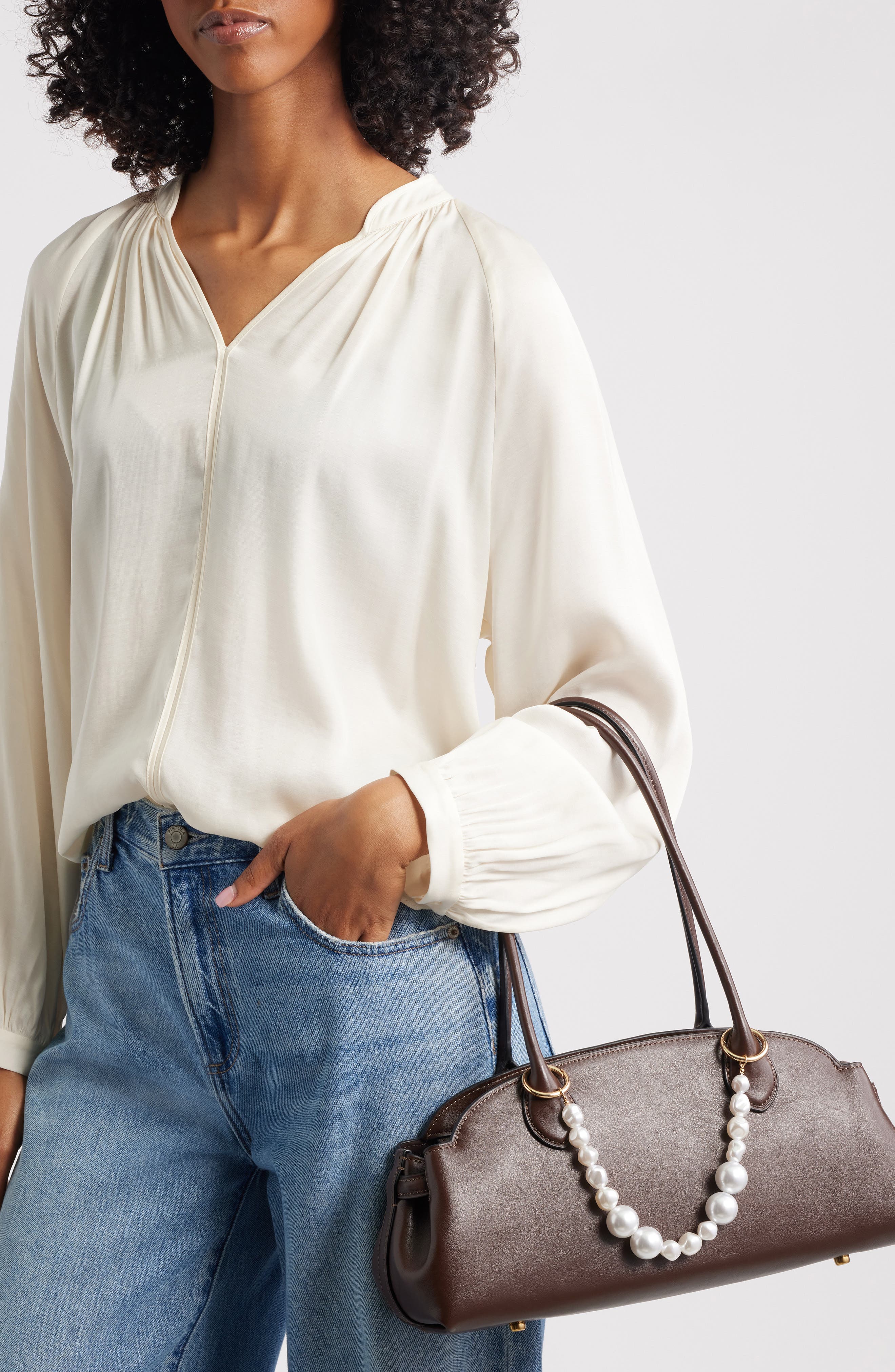 Chelsea28 Faux Pearl Bag Charm, Alternate, color, White- Gold