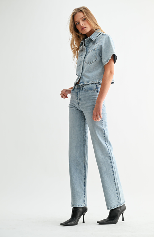 Jemina Denim High Rise Hidden Waistband Straight Leg Jeans In Blue
