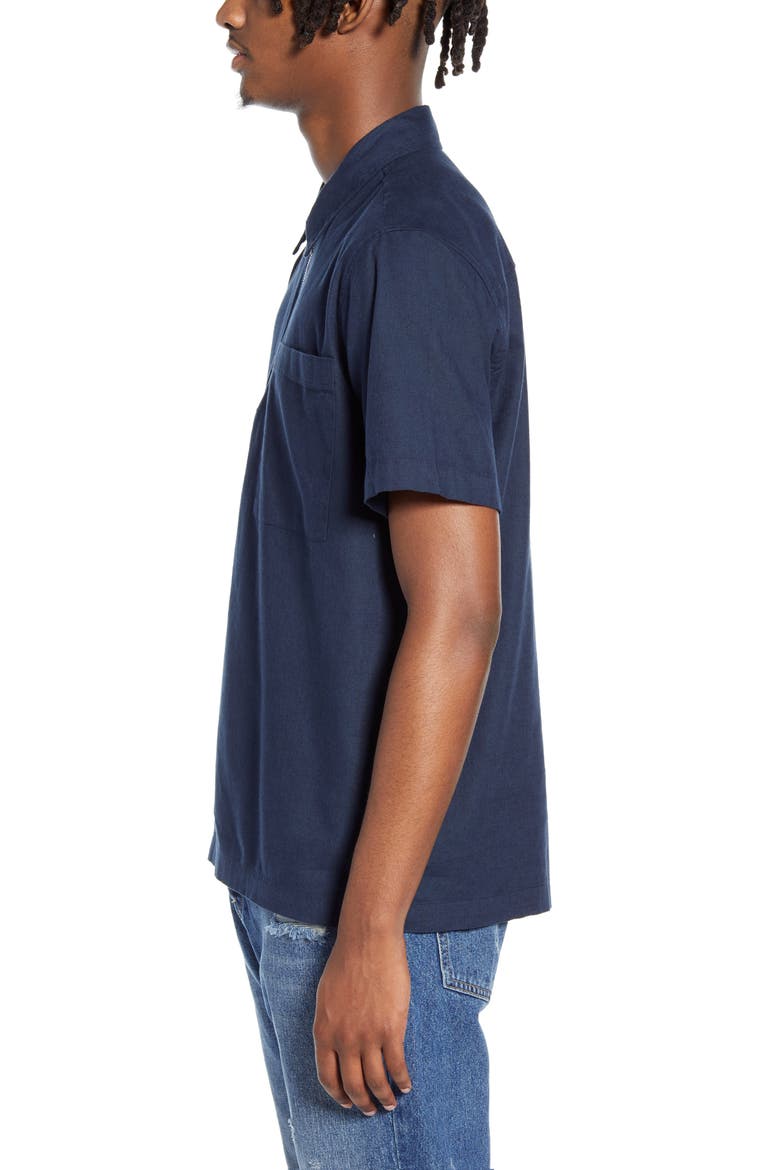 Classic Fit Short Sleeve Quarter Zip Popover Shirt, Alternate, color, NAVY BLUE