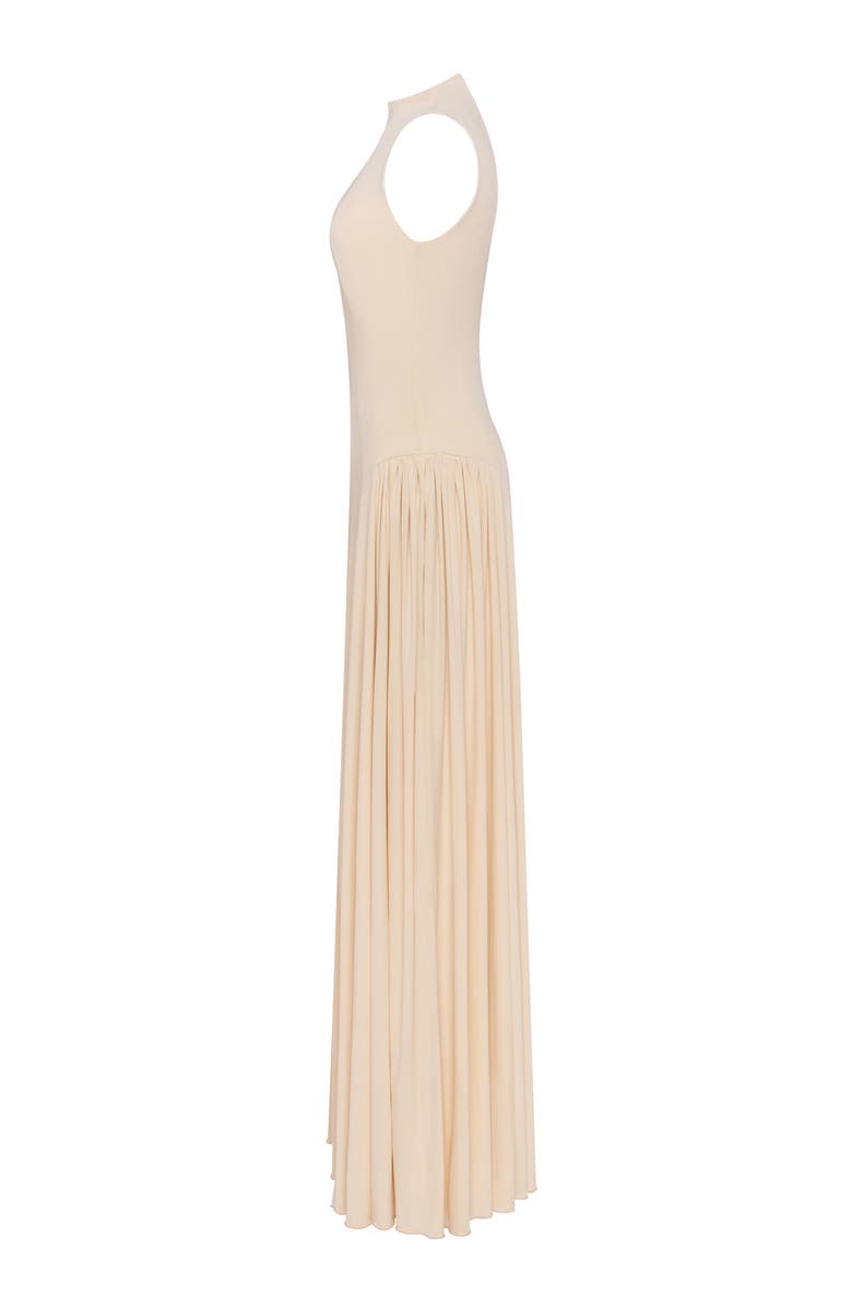 Milla Sleeveless mock neck dress with a pleated maxi skirt, Alternate, color, Nude