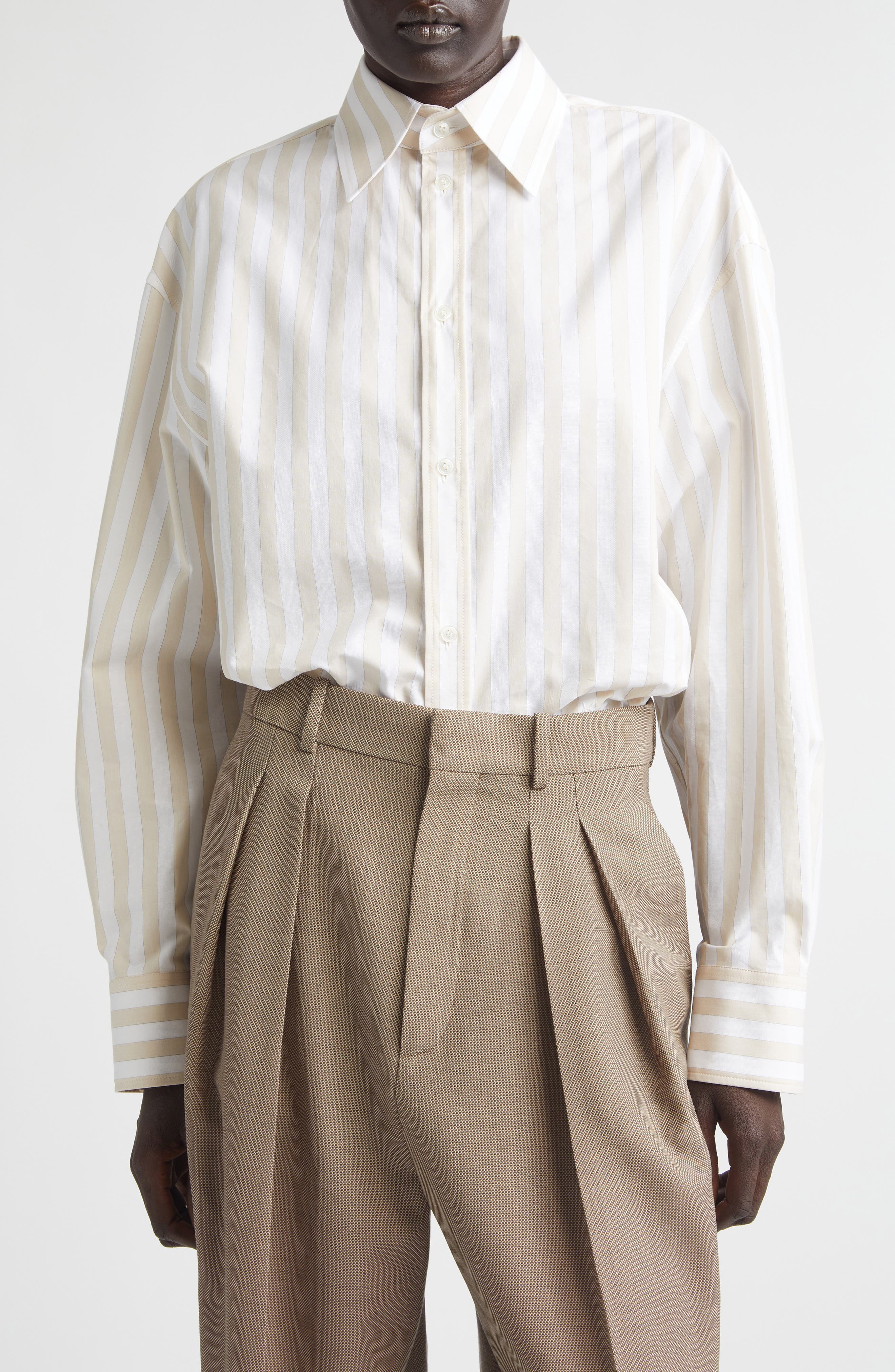 Stripe Cotton Button-Up Shirt