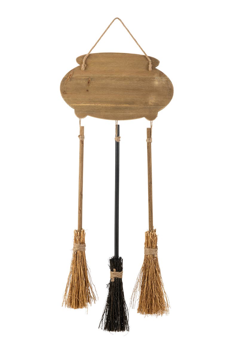 37"H Halloween Wooden Cauldron and Broom Porch Decor, Alternate, color, Black