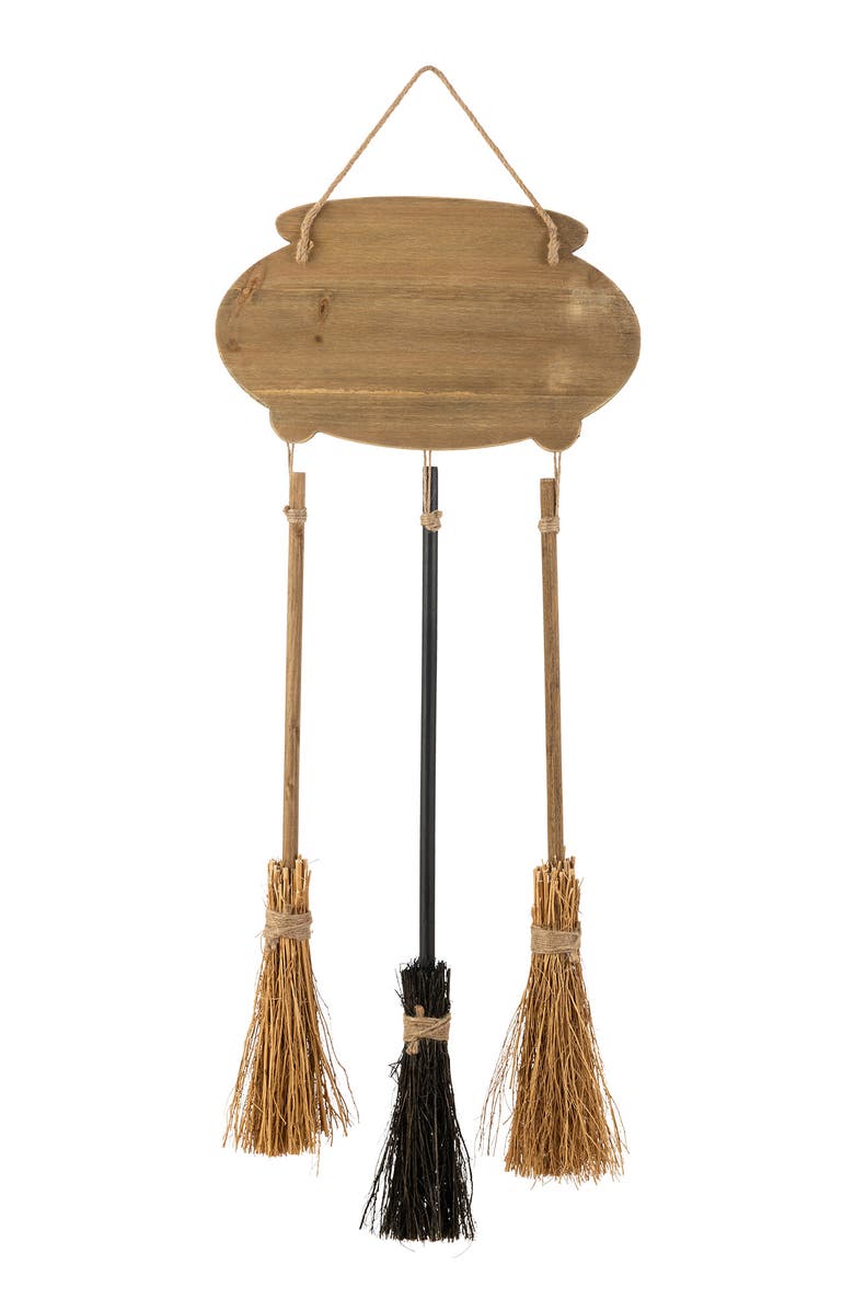 Glitzhom 37"H Halloween Wooden Cauldron and Broom Porch Decor, Alternate, color, Black