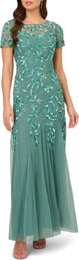 Adrianna Papell Floral Embroidered Beaded Trumpet Gown