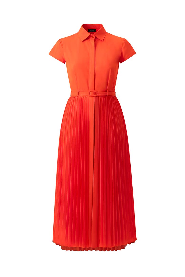 Short Sleeve Shirt Style Pleated Maxi-Dress, Alternate, color, Orange