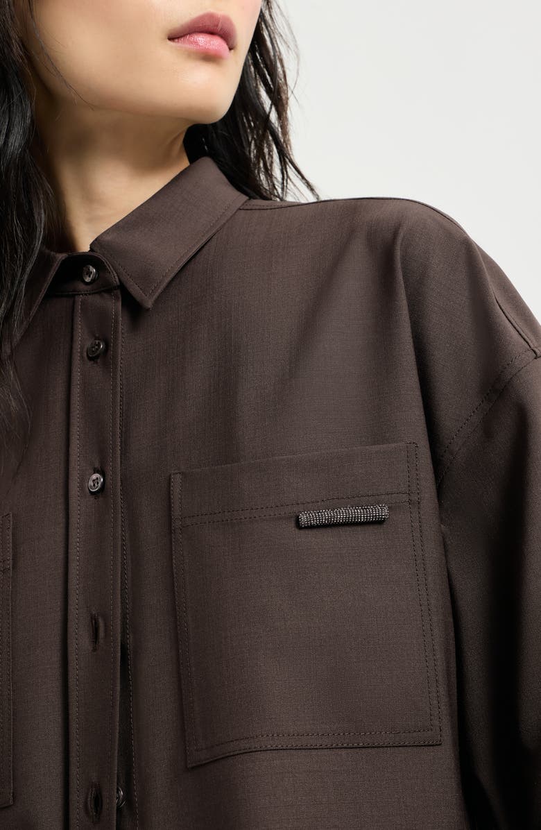 Brunello Cucinelli Tropical Luxury Wool shirt, Alternate, color, Brown