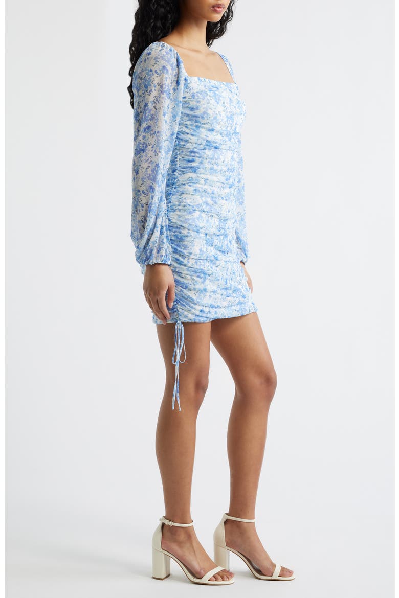 Ruched Square Neck Minidress, Alternate, color, WHITE BLUE