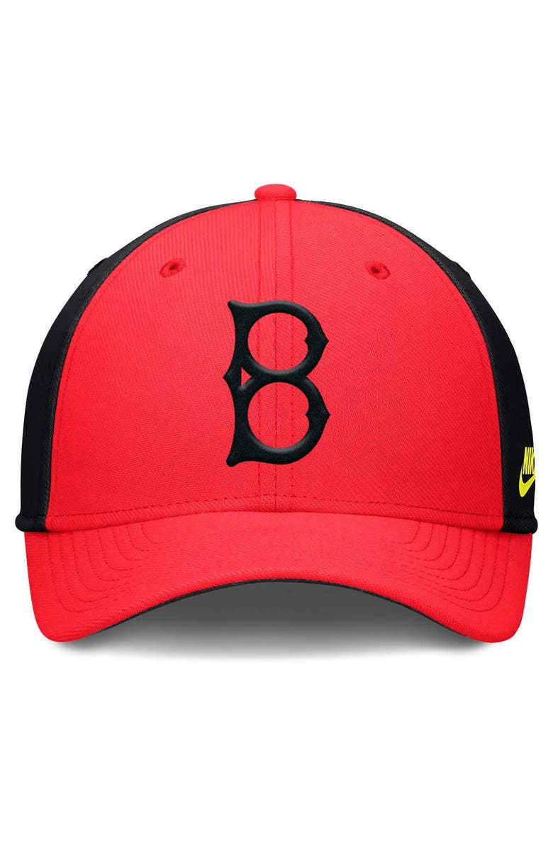 Nike Men's Nike Crimson/Black Brooklyn Dodgers Cooperstown Collection Neon 90s Rise SwooshFlex Adjustable Hat, Alternate, color, 