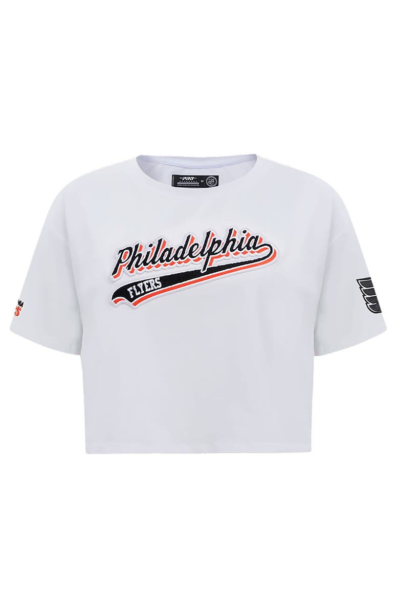 PRO STANDARD Women's Pro Standard White Philadelphia Flyers Boxy Script Tail Cropped T-Shirt, Alternate, color, White