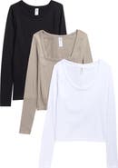 90 DEGREE BY REFLEX Assorted 3-Pack Leighton Rib Seamless T-Shirts