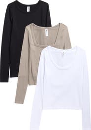 90 DEGREE BY REFLEX Assorted 3-Pack Leighton Rib Seamless T-Shirts