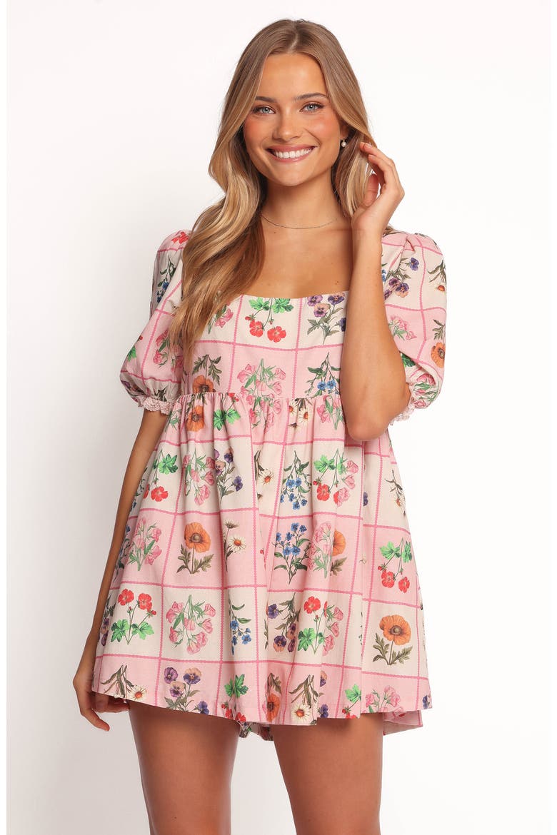 Floretta Puff Sleeve Cotton Romper, Alternate, color, FLORA TILE