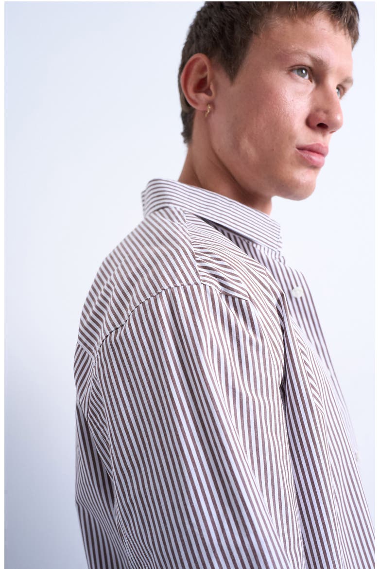 Relaxed Fit Stripe Button-Up Shirt, Alternate, color, BROWN
