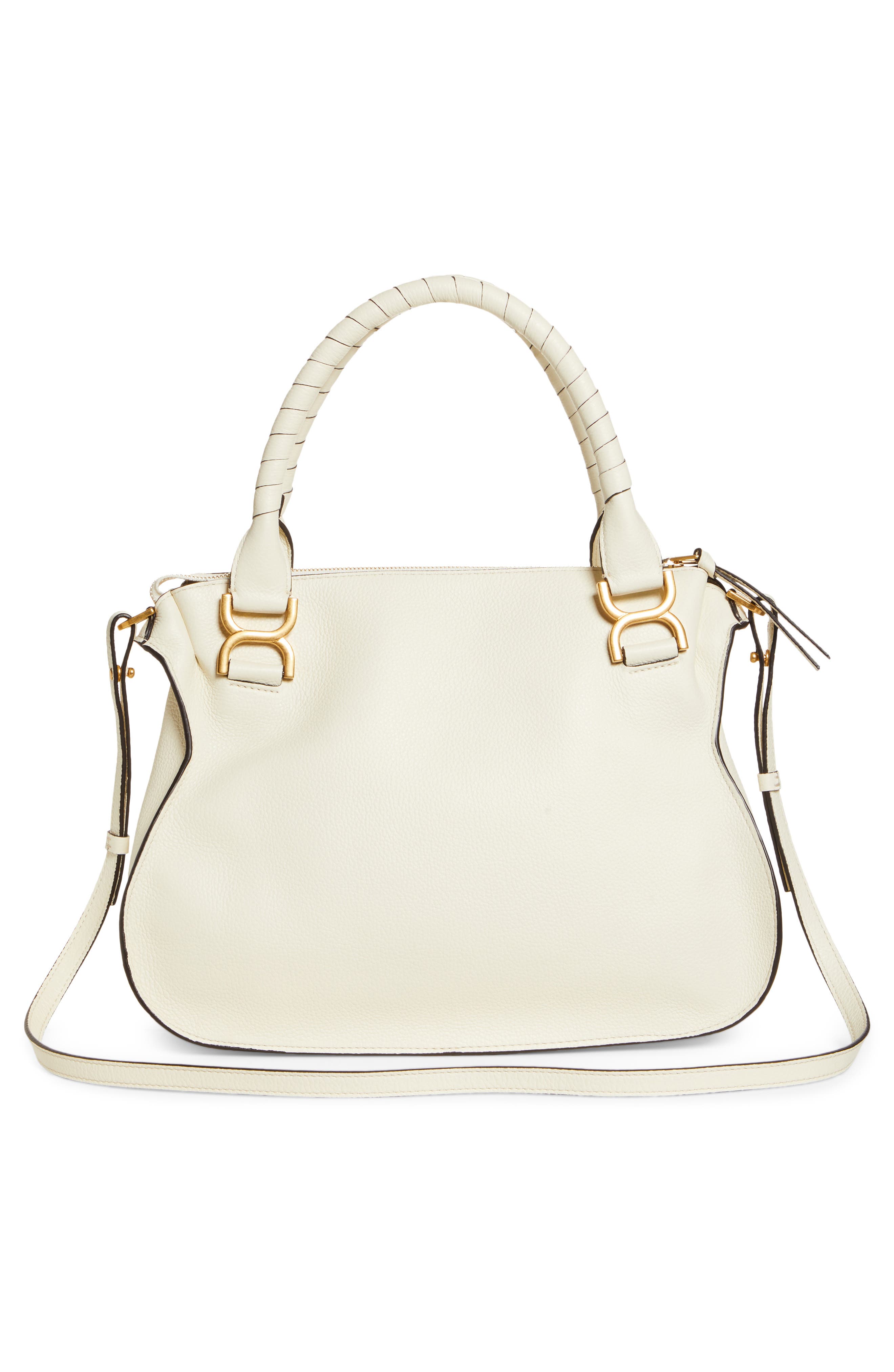 Chloé Medium Marcie Calfskin Leather Satchel, Alternate, color, Natural White