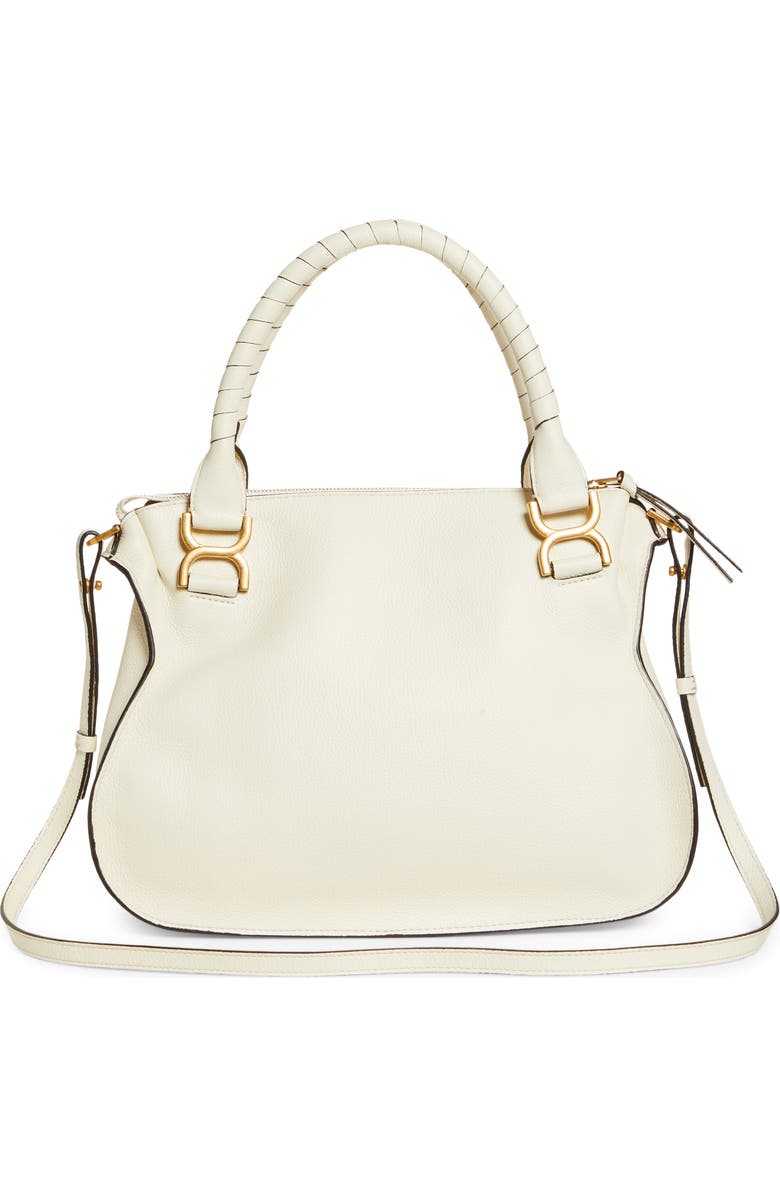 Chloé Medium Marcie Calfskin Leather Satchel, Alternate, color, Natural White