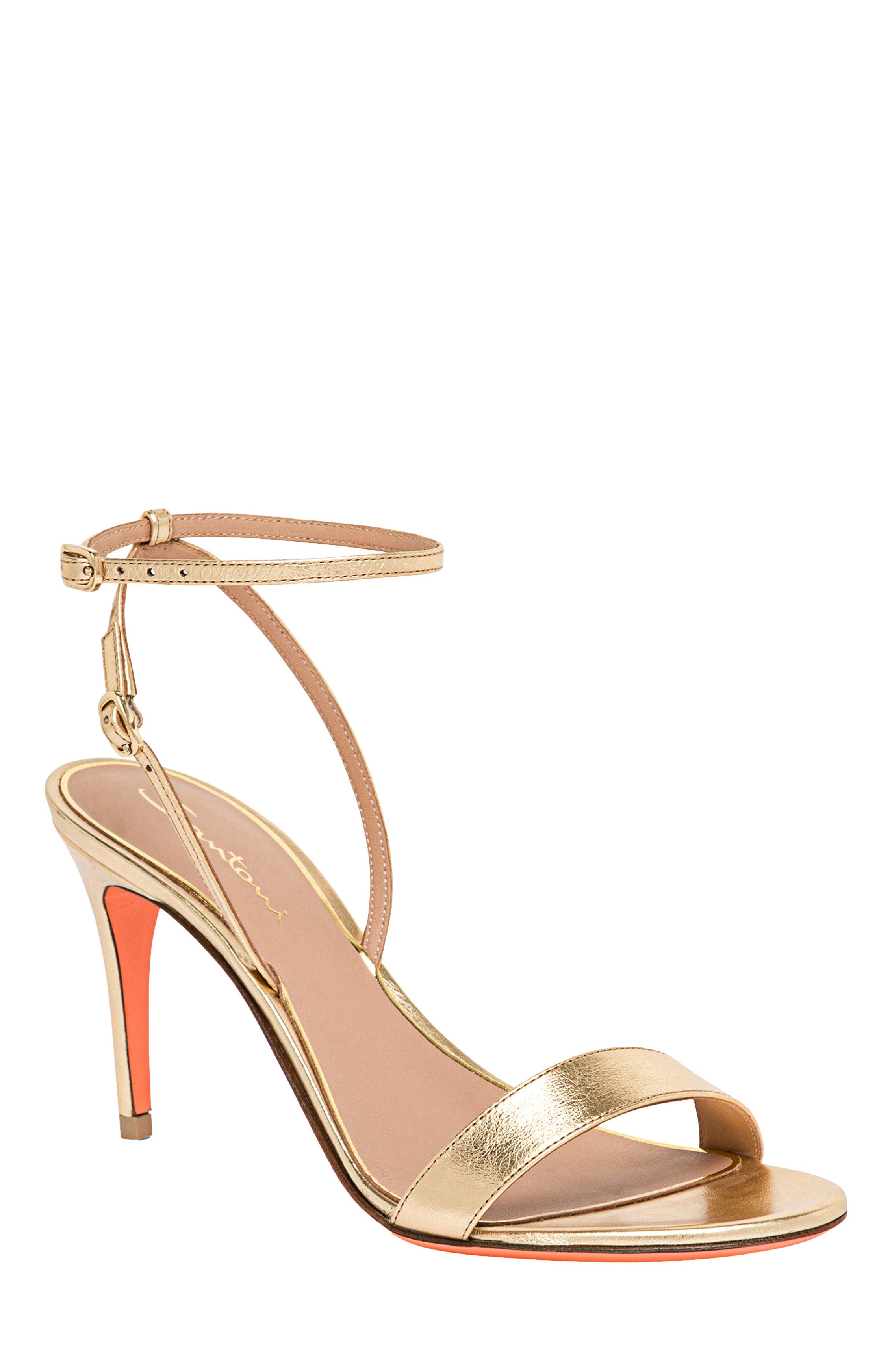 Santoni Leather high-heel sandal, Alternate, color, Gold