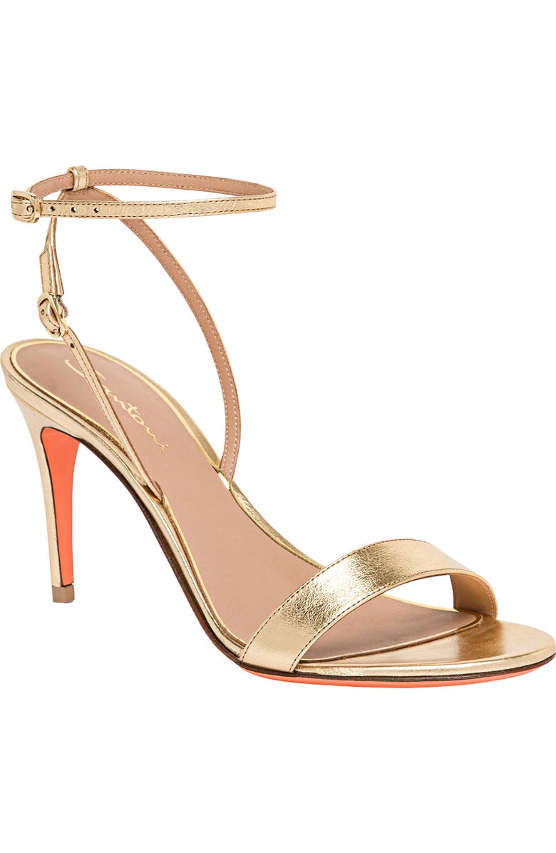 Santoni Leather high-heel sandal, Alternate, color, Gold