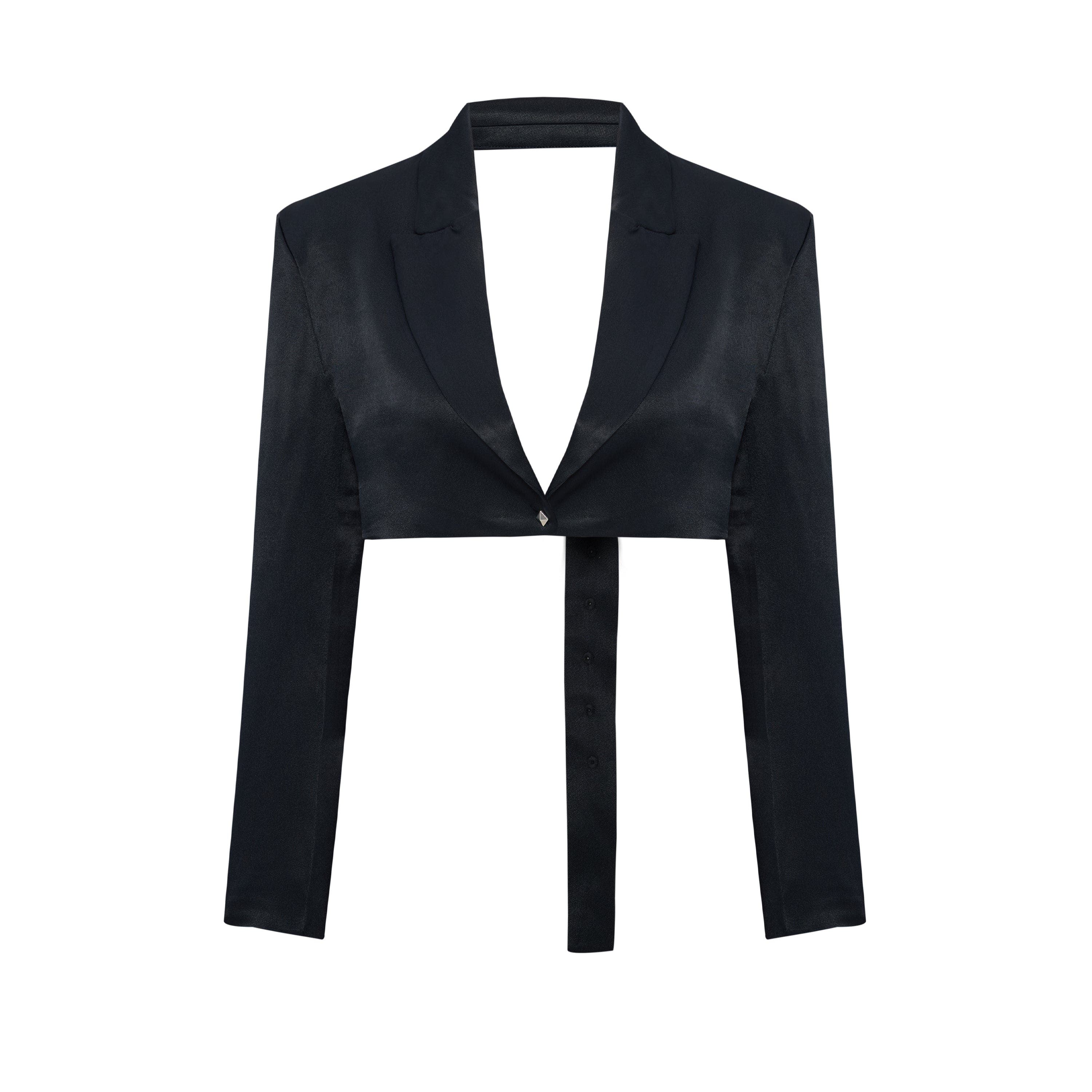 Linen Blend Crop Shiny Woven Jacket