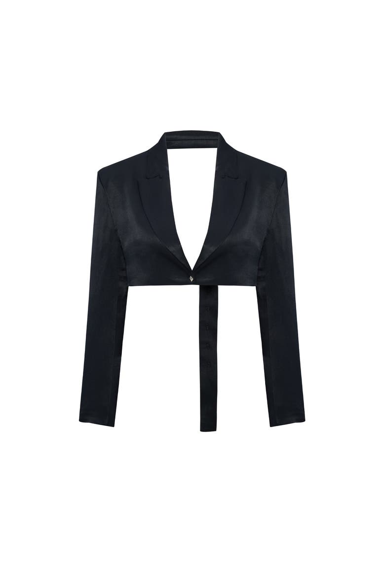 Linen Blend Crop Shiny Woven Jacket, Main, color, BLACK