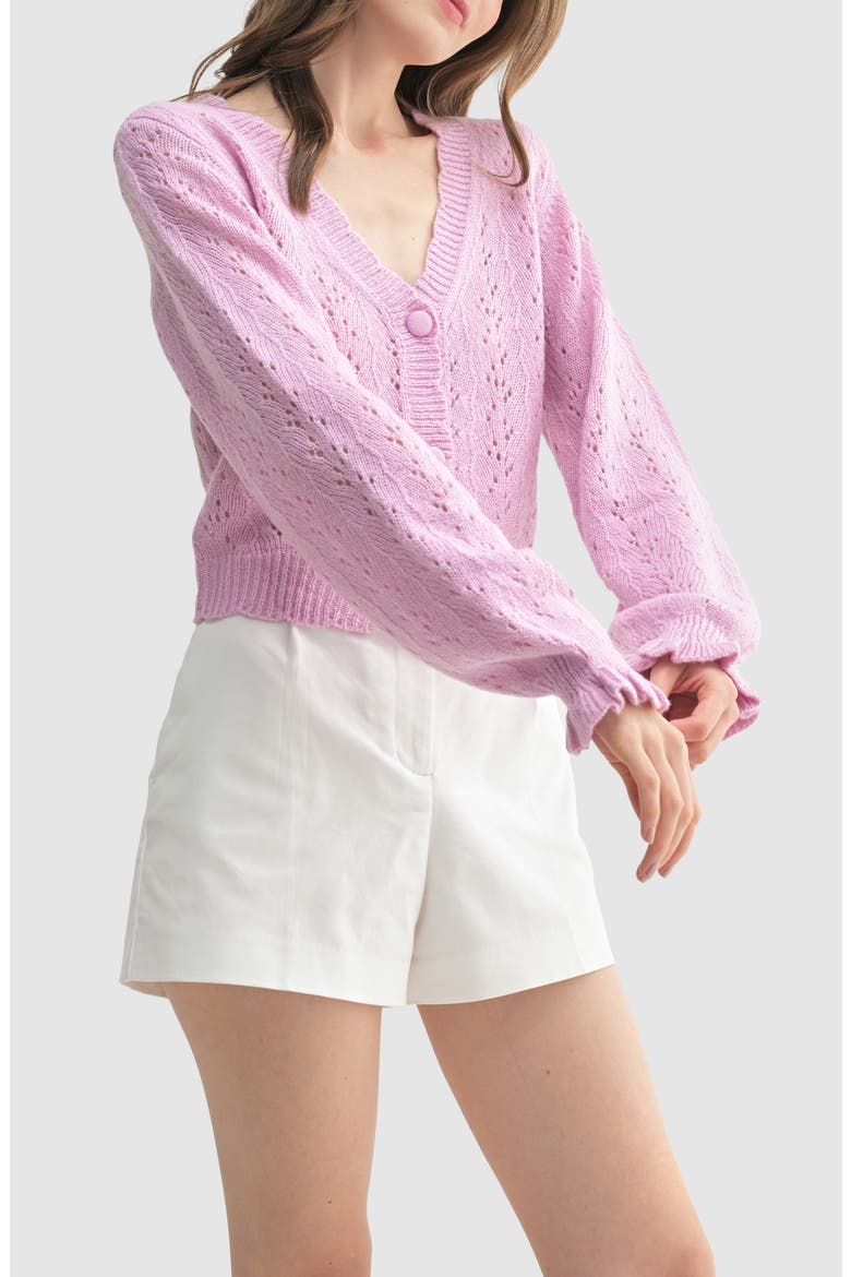 Scalloped Neckline Cardigan, Alternate, color, LILAC PINK