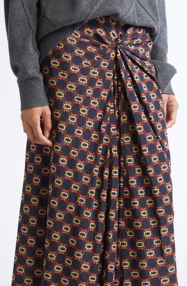 Dries Van Noten Smila Tie Print Gathered Silk Maxi Skirt, Alternate, color, Navy