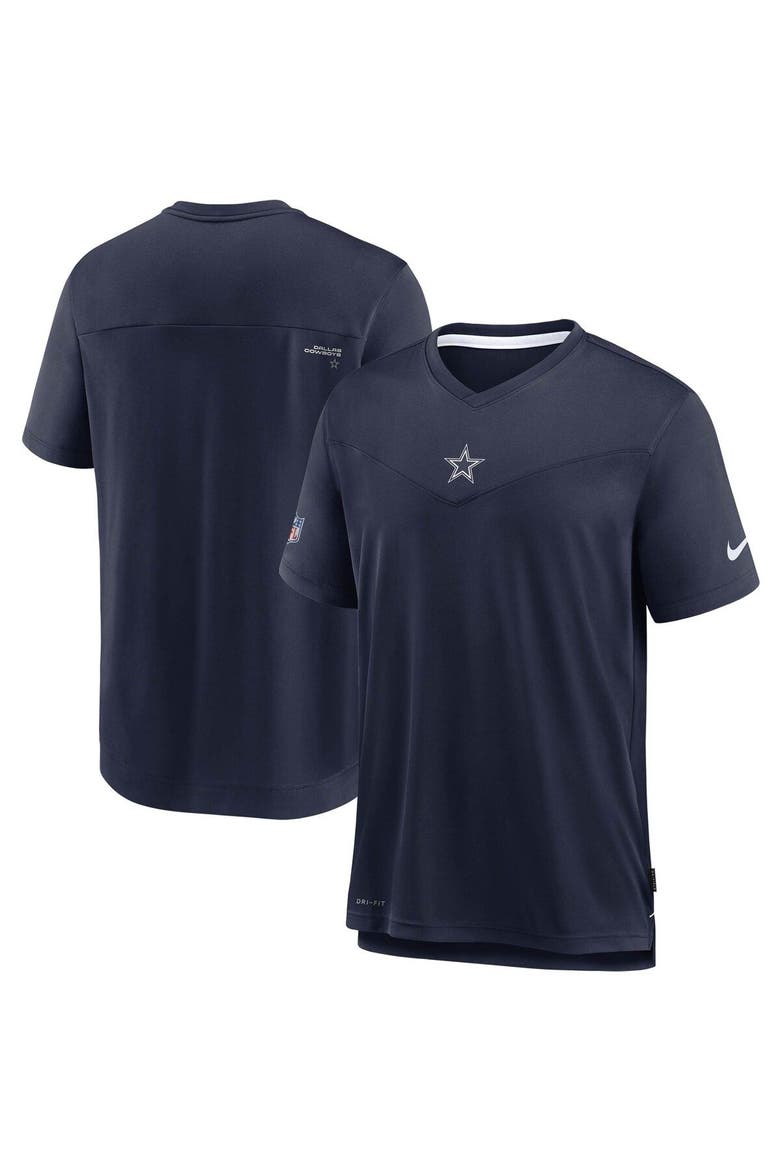 Men's Nike Navy Dallas Cowboys Sideline Coaches Performance V-Neck T-Shirt, Main, color, Navy