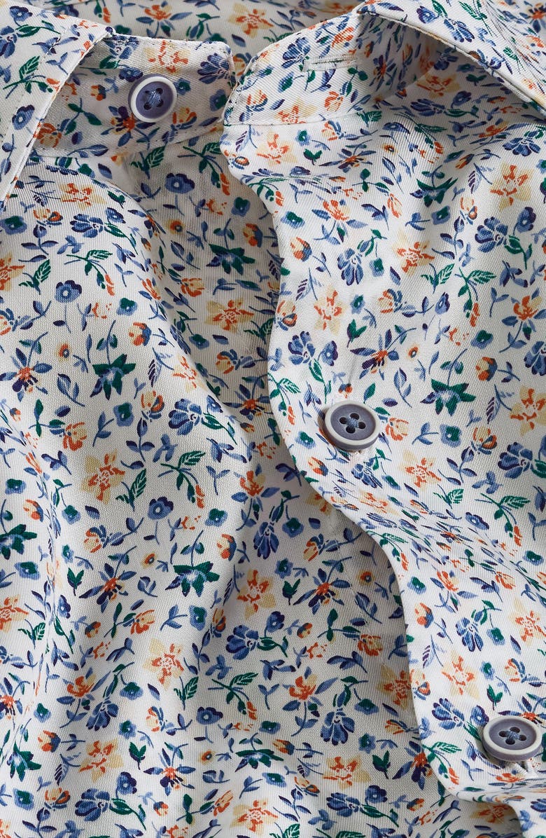 David Donahue Floral Print Short Sleeve Button-Up Shirt, Alternate, color, White/ Multi