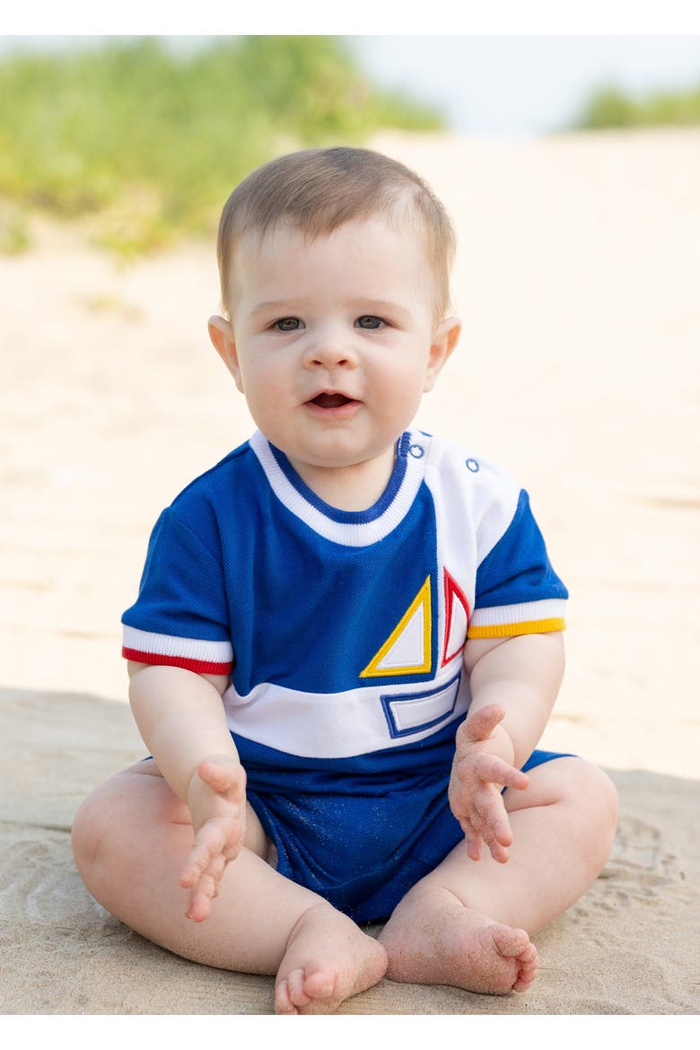 Pique Knit Shortall With Sailboat, Alternate, color, Royal / White