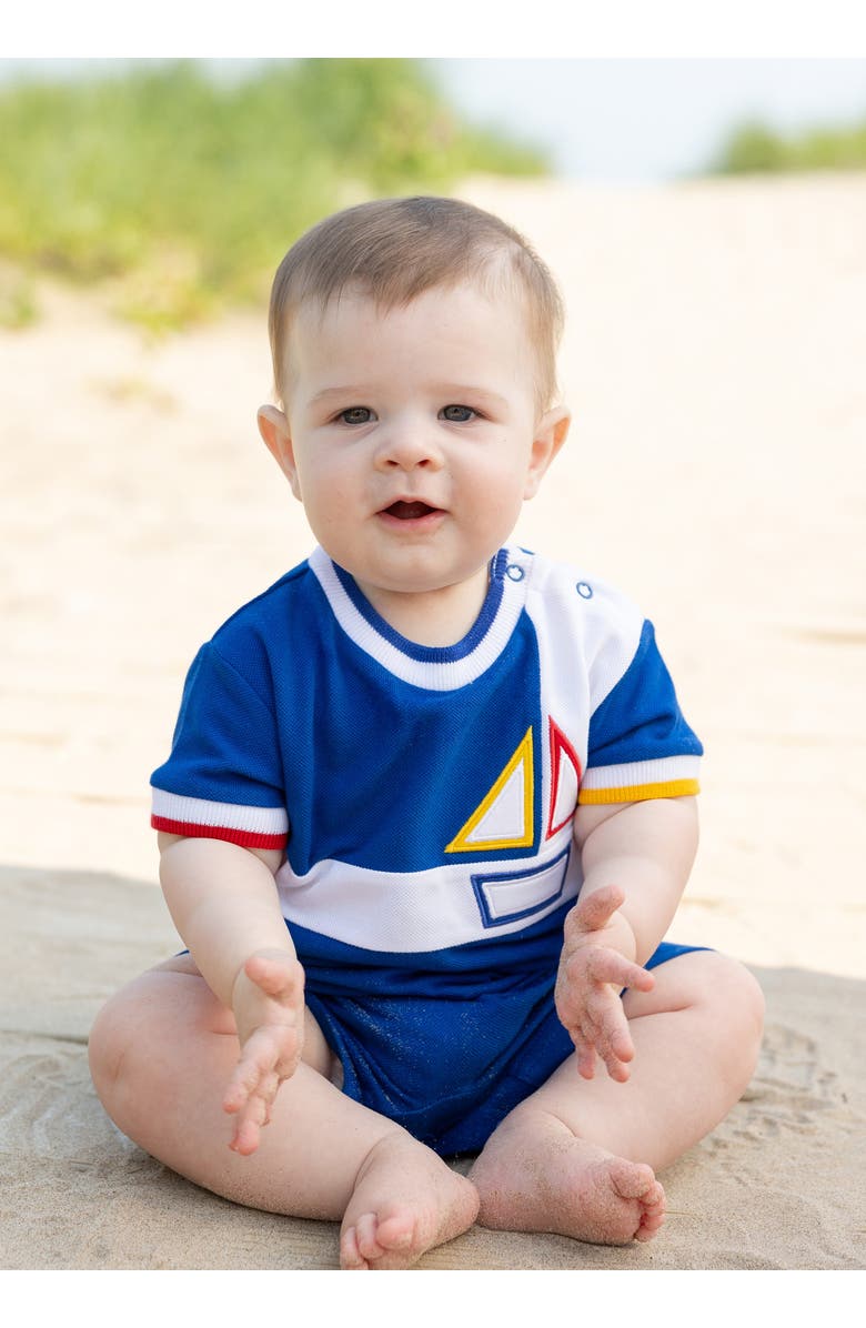 Florence Eiseman Pique Knit Shortall With Sailboat, Alternate, color, Royal / White