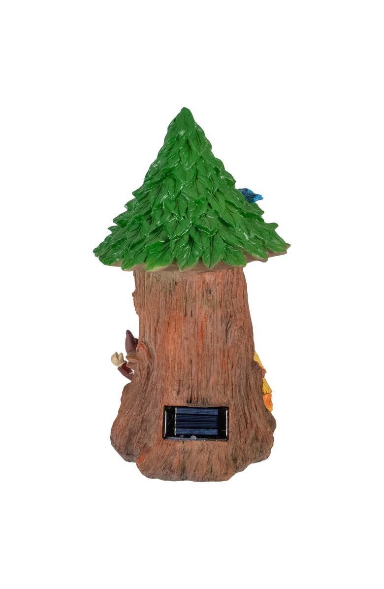 Northlight 14" Solar Lighted Welcome Gnome Tree House Outdoor Garden Statue, Alternate, color, Brown