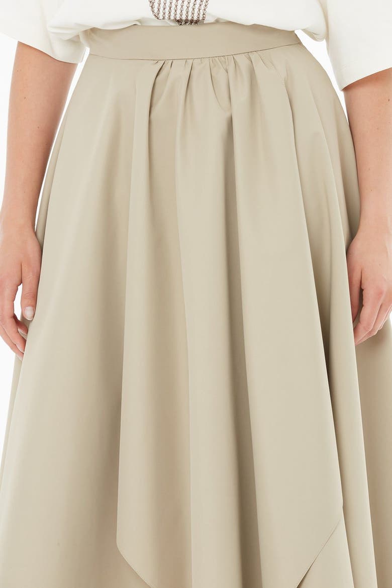 Asymmetric Gathered High-Waist Midi Skirt, Alternate, color, Beige