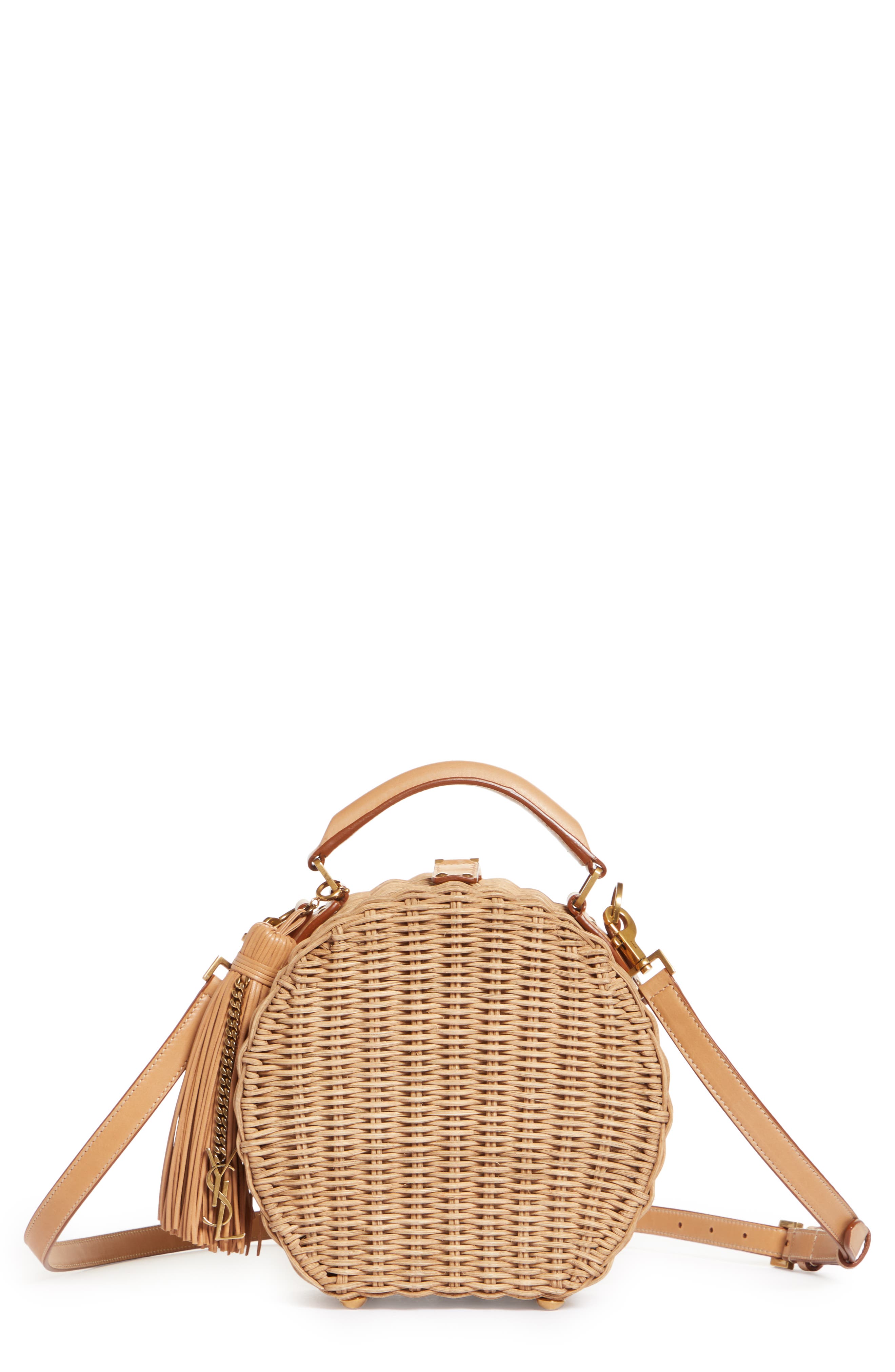 Saint Laurent Small Mica Wicker Top Handle Bag, Main, color, 